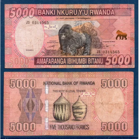 Rwanda P.41, TB, Billet de 5000 Francs 2014 Primate