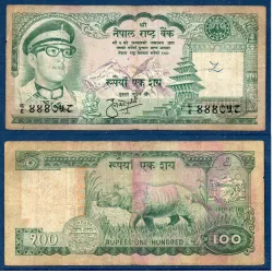 Nepal .26, B ecrit Billet de 100 rupees 1974 Rhinoceros