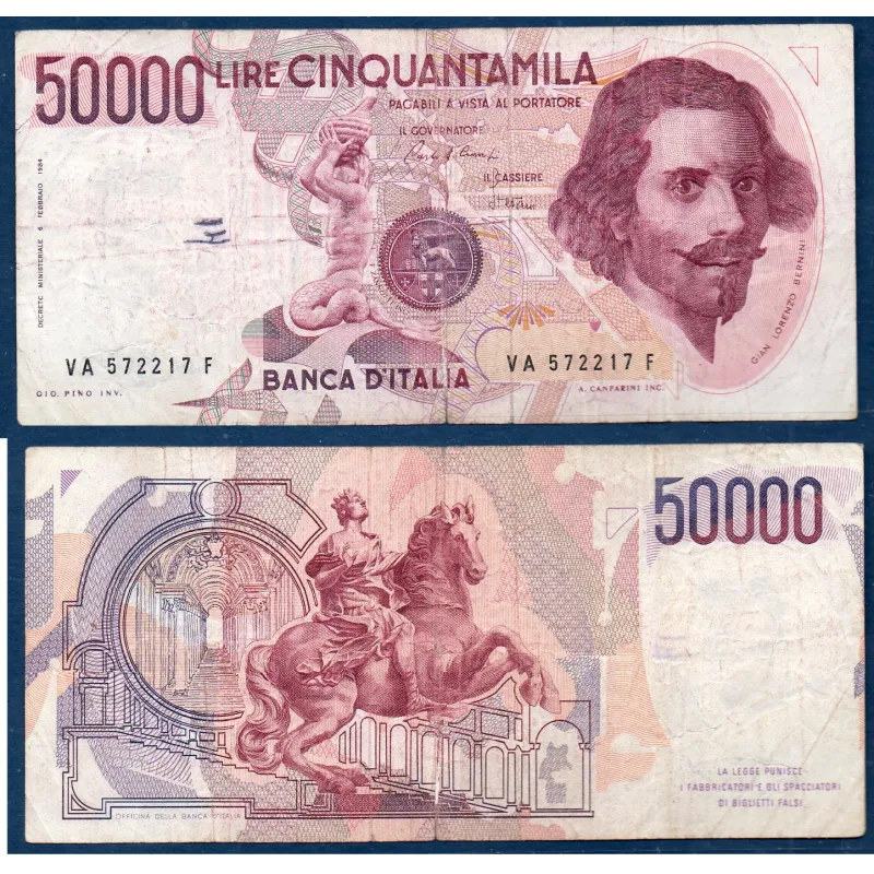Italie P.113a, TB ecrit Billet de 50000 Lire 1984 Bernini Italie P.113a, TB ecrit Billet de 50000 Lire 1984 Bernini