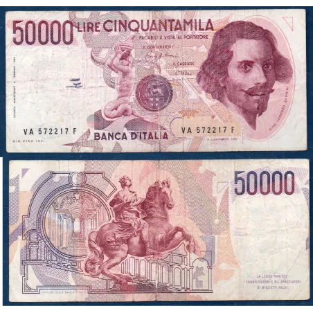 Italie P.113a, TB ecrit Billet de 50000 Lire 1984 Bernini