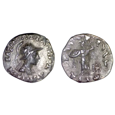 Bactriane, Menandre Drachme (-160 -145) casqué à droite