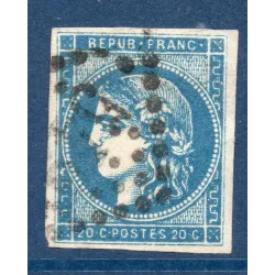 Timbre France Yvert No 45C Émission de Bordeaux 20c bleu Oblitéré gros chiffres