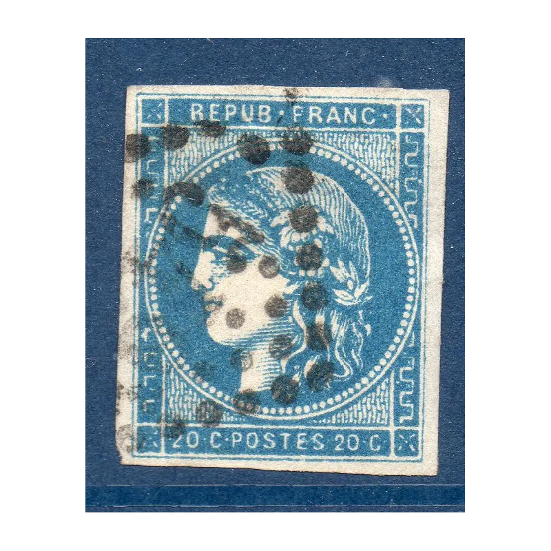 Timbre France Yvert No 45C Émission de Bordeaux 20c bleu Oblitéré gros chiffres Timbre France Yvert No 45C Émission de Bordeaux 20c bleu Oblitéré gros chiffres