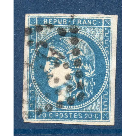 Timbre France Yvert No 45C Émission de Bordeaux 20c bleu Oblitéré gros chiffres