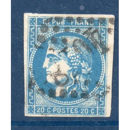Timbre France Yvert No 46Ba Émission de Bordeaux 20c bleu foncé Oblitéré gros chiffres