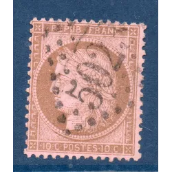Timbre France Yvert No 58 Type Cérès 10c brun s. rose Oblitéré gros chiffres