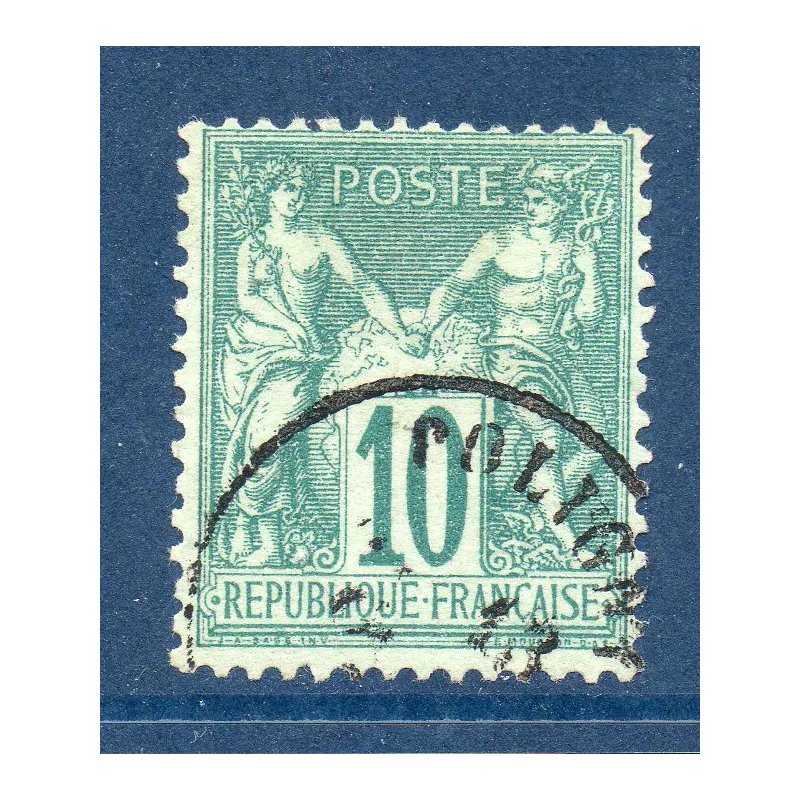 Timbre France Yvert No 65 Type I Sage 10c vert Oblitéré