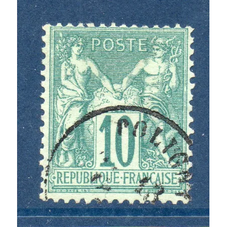 Timbre France Yvert No 65 Type I Sage 10c vert Oblitéré