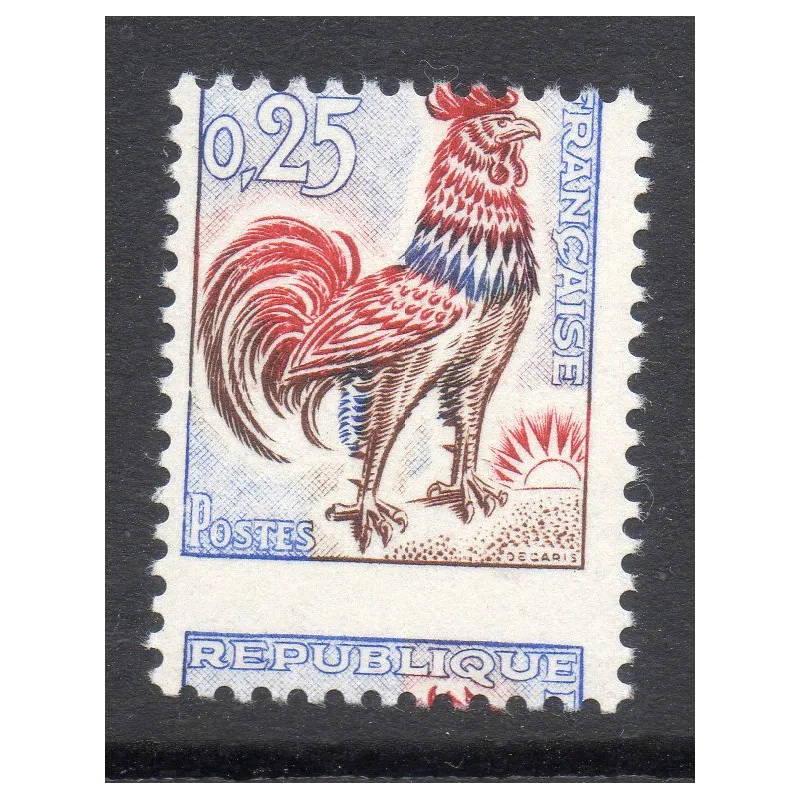 Timbre Yvert No 1331f variété piquage à cheval neuf luxe** Coq de Decaris
