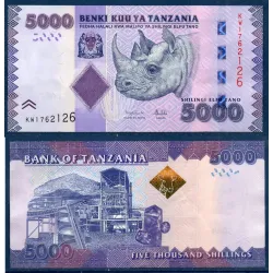 Tanzanie P.43d, TTB Billet de 5000 shillings 2025 Rhinocéros