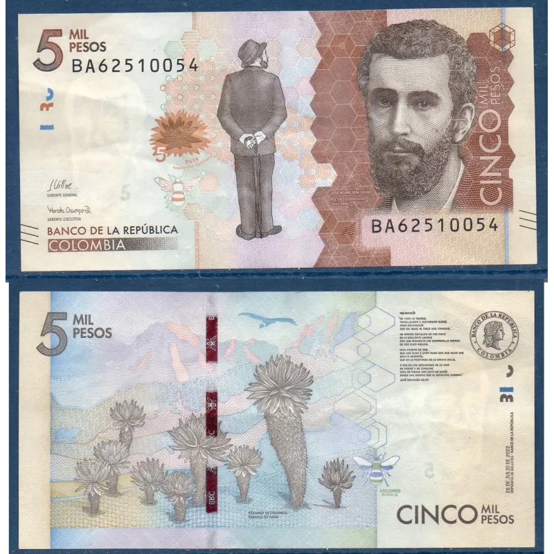 Colombie P.459g, TTB Billet de 5000 Pesos 2022 Jose Asuncion Silva Colombie P.459g, TTB Billet de 5000 Pesos 2022 Jose Asuncion Silva