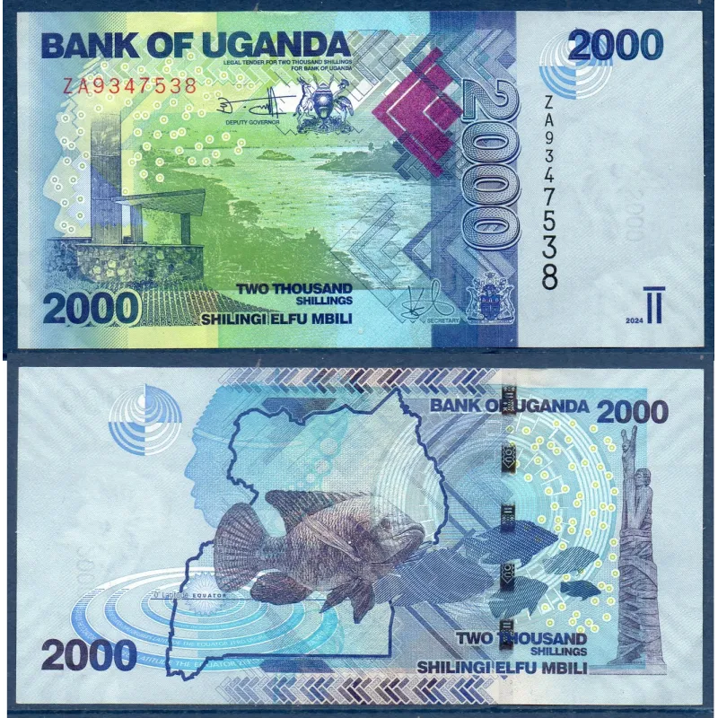 Ouganda P.50h, TTB, Billet de 2000 Shillings 2024 Poissons Ouganda P.50h, TTB, Billet de 2000 Shillings 2024 Poissons