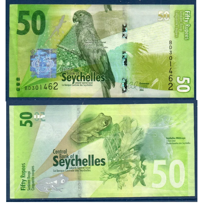 Seychelles P.49, TTB Billet de 50 Rupees 2016 Perroquet noir Seychelles P.49, TTB Billet de 50 Rupees 2016 Perroquet noir
