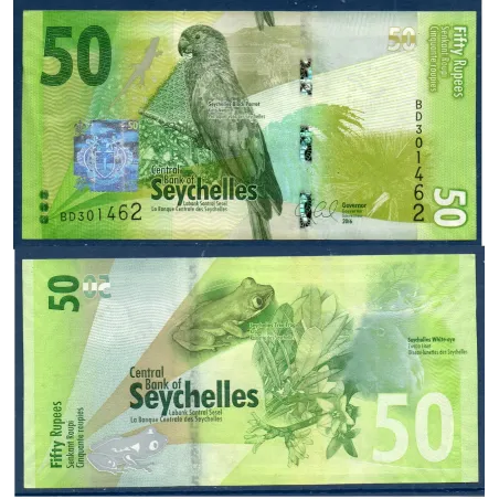 Seychelles P.49, TTB Billet de 50 Rupees 2016 Perroquet noir