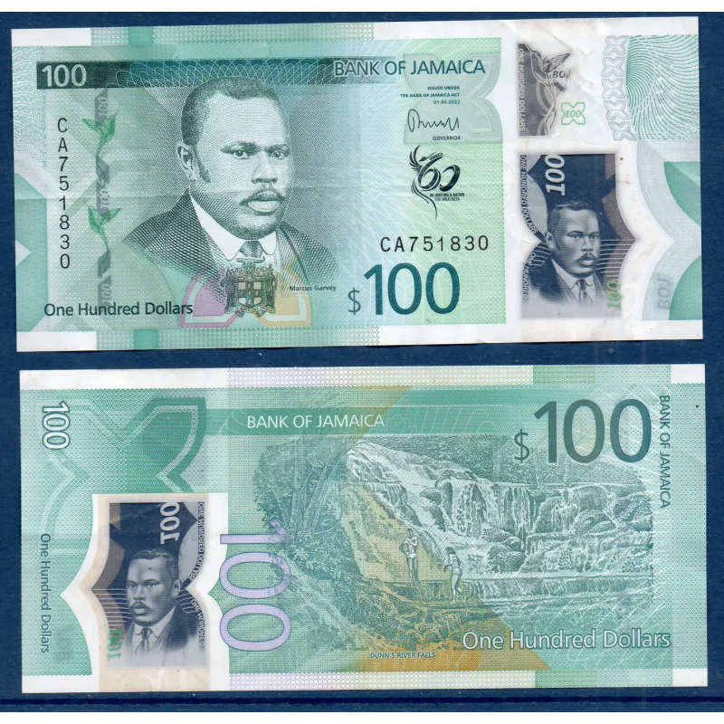 Jamaique P.97, TTB Billet de 100 dollars 2022 Marcus Garvey