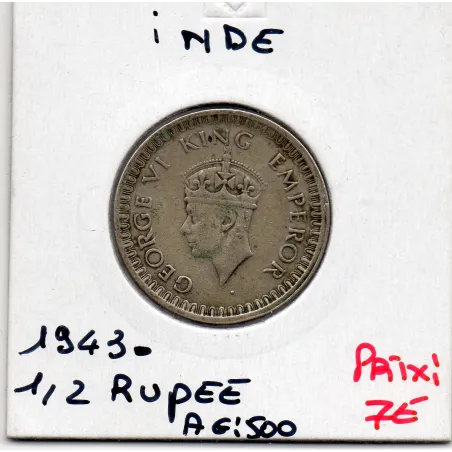 Inde Britannique 1/2 rupee 1943 TB+, KM 551 pièce de monnaie
