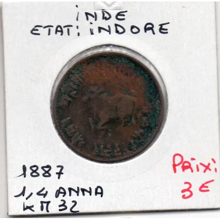 Inde Indore 1/4 anna 1887 TB, KM 33 pièce de monnaie