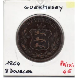 Guernesey 8 Doubles 1864, TB, KM 7 pièce de monnaie