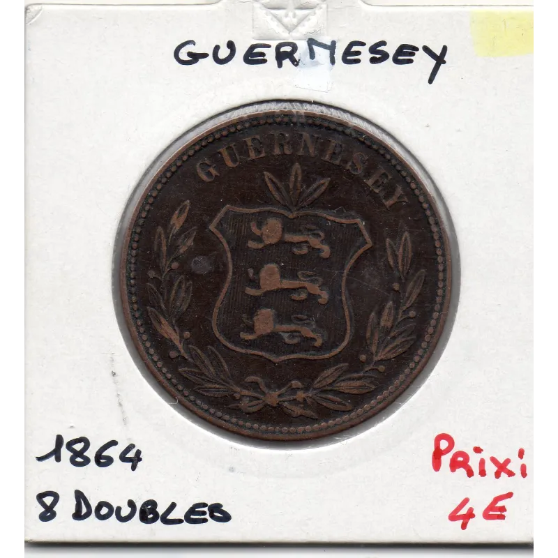 Guernesey 8 Doubles 1864, TB, KM 7 pièce de monnaie