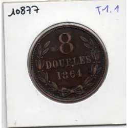 Guernesey 8 Doubles 1864, TB, KM 7 pièce de monnaie