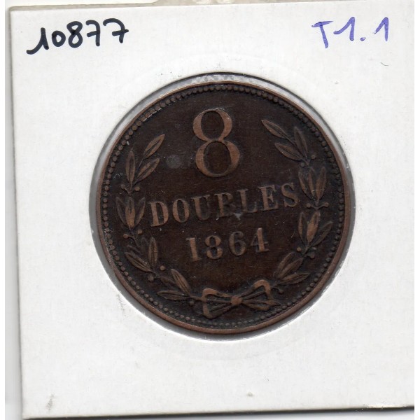 Guernesey 8 Doubles 1864, TB, KM 7 pièce de monnaie