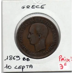 Grèce 10 Lepta 1869 BB Strasbourg TB+, KM 43 pièce de monnaie
