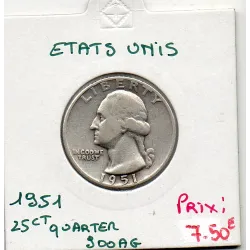 Etats Unis Quarter ou 1/4 Dollar 1951 TB, KM 164 pièce de monnaie