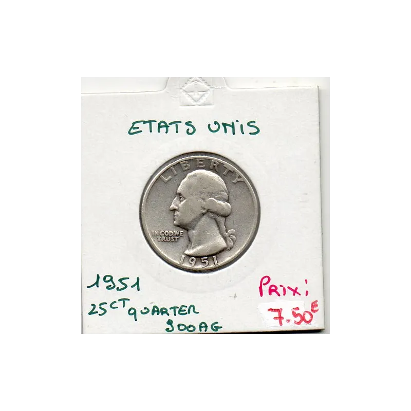 Etats Unis Quarter ou 1/4 Dollar 1951 TB, KM 164 pièce de monnaie