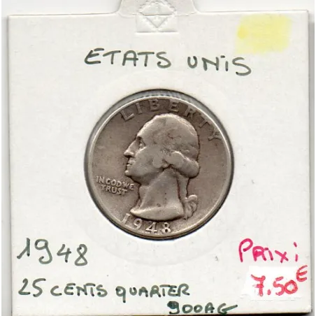 Etats Unis Quarter ou 1/4 Dollar 1948 TTB-, KM 164 pièce de monnaie