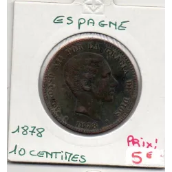 Espagne 10 centimos 1878 TTB, KM 675 pièce de monnaie