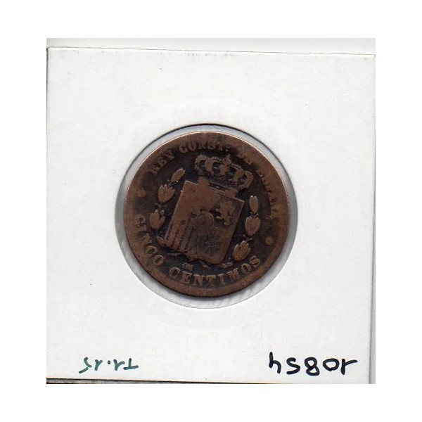 Espagne 5 centimos 1878 B, KM 674 pièce de monnaie