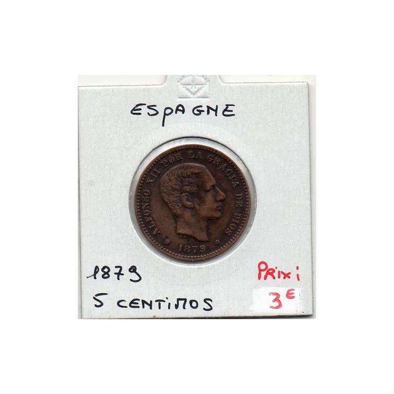 Espagne 5 centimos 1879 TTB nettoyée, KM 674 pièce de monnaie