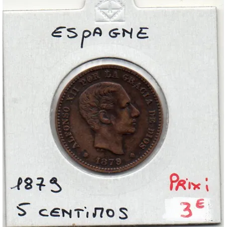 Espagne 5 centimos 1879 TTB nettoyée, KM 674 pièce de monnaie