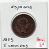 Espagne 5 centimos 1879 TTB nettoyée, KM 674 pièce de monnaie