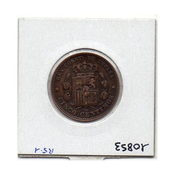 Espagne 5 centimos 1879 TTB nettoyée, KM 674 pièce de monnaie