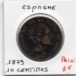 Espagne 10 centimos 1879 TB+, KM 675 pièce de monnaie