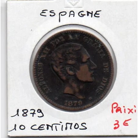 Espagne 10 centimos 1879 TB+, KM 675 pièce de monnaie