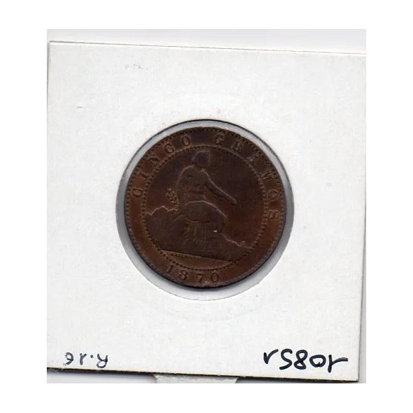 Espagne 5 centimos 1870 TB-, KM 662 pièce de monnaie