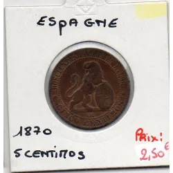 Espagne 5 centimos 1870 TB-, KM 662 pièce de monnaie
