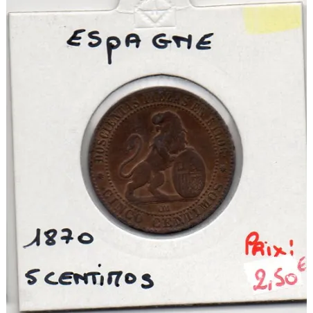Espagne 5 centimos 1870 TB-, KM 662 pièce de monnaie
