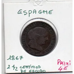 Espagne 2 1/2 centimos étoile 8 branches 1867 TB-, KM 634.1 pièce de monnaie