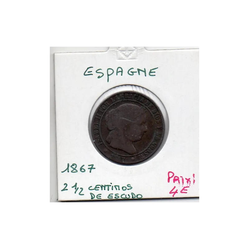 Espagne 2 1/2 centimos étoile 8 branches 1867 TB-, KM 634.1 pièce de monnaie
