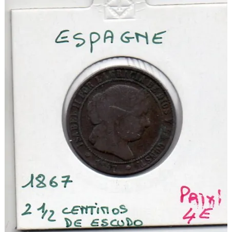 Espagne 2 1/2 centimos étoile 8 branches 1867 TB-, KM 634.1 pièce de monnaie