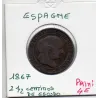 Espagne 2 1/2 centimos étoile 8 branches 1867 TB-, KM 634.1 pièce de monnaie