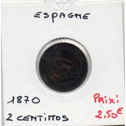 Espagne 2 centimos 1870 TB, KM 661 pièce de monnaie