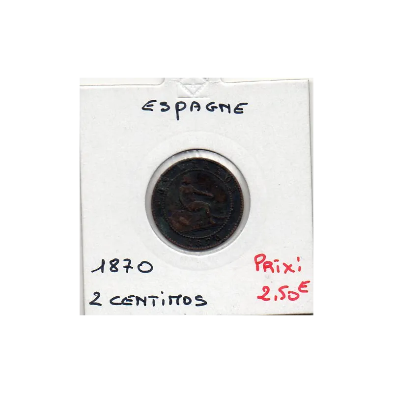 Espagne 2 centimos 1870 TB, KM 661 pièce de monnaie