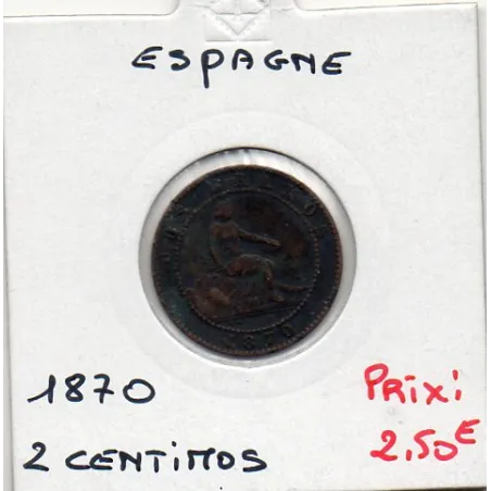 Espagne 2 centimos 1870 TB, KM 661 pièce de monnaie