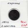 Espagne 2 centimos 1870 TB, KM 661 pièce de monnaie