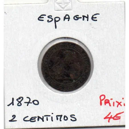 Espagne 2 centimos 1870 TTB-, KM 661 pièce de monnaie