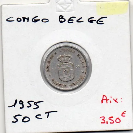 Congo Belge Ruanda-Urundi 50 centimes 1955, Sup, KM 2 pièce de monnaie